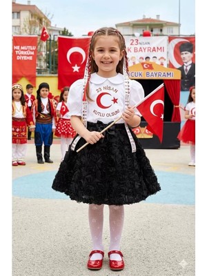 Kız Çocuk Güllü Papyon Beli Lastikli  Etek 6/13 Yaş
