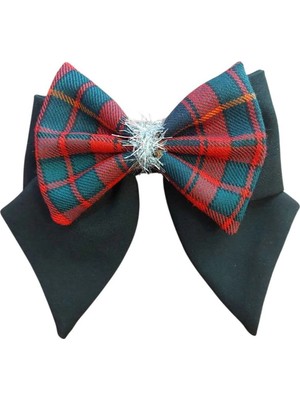 Minval Özel Tasarım Siyah ve Ekose Yılbaşı Vb. Özel Günler Için 8 cm Otomatik Klipsli Kısa Kuyruklu Toka