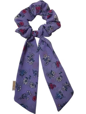 Minval Çiçekli Kuyruklu Scrunchie Lila Simit Toka