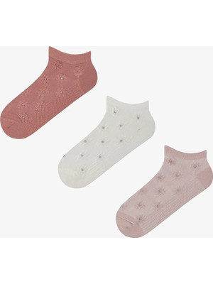 Penti 3 Çift Pamuklu Kabartma Çiçek Desenli Patik Çorap