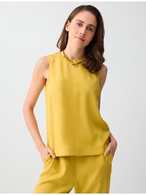 Jimmy Key Hardal Bisiklet Yaka Kolsuz Düz Kesim Dokuma Bluz