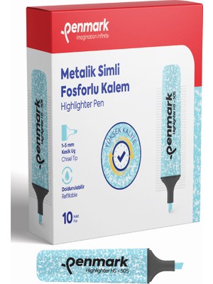 Kitabevimden Penmark Fosforlu Kalem Metalik Simli Açık Mavi