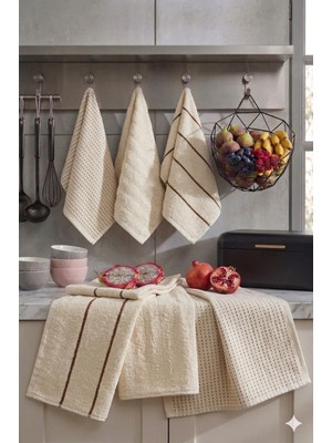 Cotton Queen Olea 6'lı  Bej Mutfak Havlusu