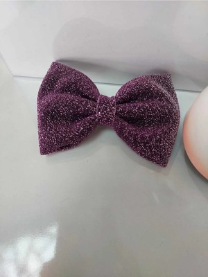 Minval Metalik Gri Simli Pırıltılı Mor Fiyonk 8 cm Otomatik Metal Klipsli Toka