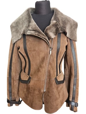 Asus Deri Tooma Içi Hakiki Kuzu Kürkü Biyeli Kadın Kahverengi Süet Ceket