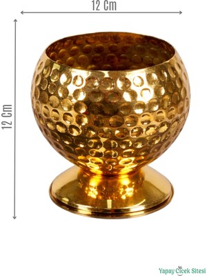 Yapay Çiçek Sitesi Metal Dekoratif Darbeli Küre Saksı 12 cm Altın