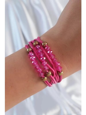 Uravas Store Pembe Renk Zirkon Taşlı Ipli Çoklu Bileklik - TJ-BB6342