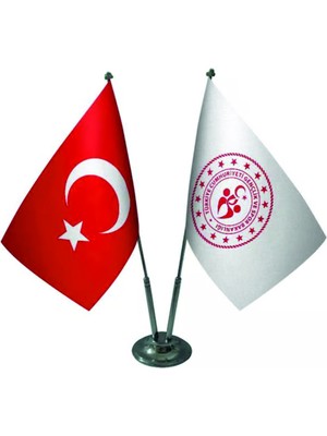 Özel Flama Bayrak Gençlik ve Spor Bakanlığı Bakanlığı Masa Bayrağı ve Türk Bayrağı Saten Kumaş Çiftli Set