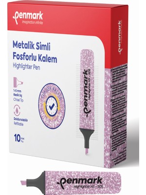Kitabevimden Penmark Fosforlu Kalem Metalik Simli Pembe
