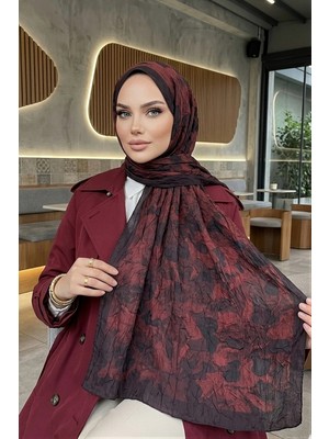İmaj Butik Koyu Bordo Ipekhan Desenli Kraş Şal