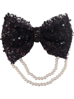 Minval Pullu Incili Tülden 8 cm Otomatik Metal Klipsli Toka