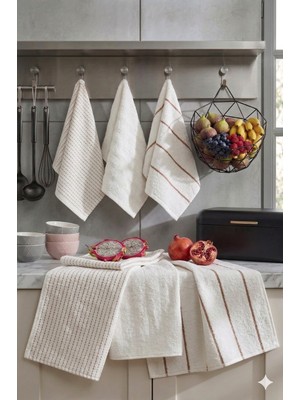 Cotton Queen Olea 6'lı  Krem Mutfak Havlusu