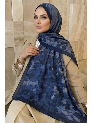 İmaj Butik Lacivert Ipekhan Desenli Kraş Şal