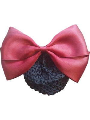 Minval Saten Kumaş 8 cm Otomatik Klipsli Fileli Fiyonklu Topuz Tokası