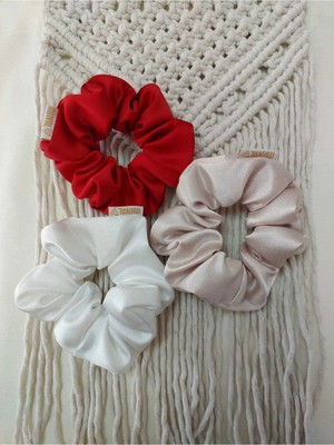 Minval Saten Kumaş Orta Boy 3'lü Scrunchie Lastik Toka
