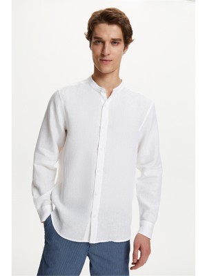 MUDO Hakim Yaka Regular Fıt Keten Gömlek