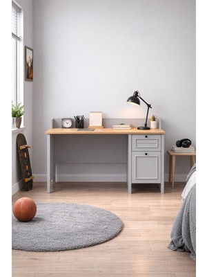 Sarmobi Taiga Çekmeceli Çalışma Masası 120X87X65 cm Buz Gri - Retro Tasarım