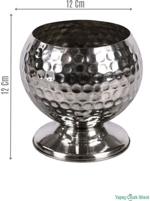 Yapay Çiçek Sitesi Metal Dekoratif Darbeli Küre Saksı 12 cm Gümüş