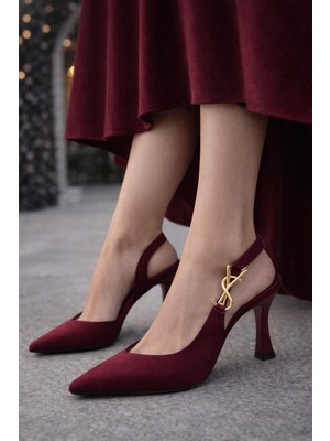 Firibu Kadın Topuklu Ayakkabı Sivri Burun Klasik Abiye Orta Topuklu 41-42 Numara Şık Tasarım