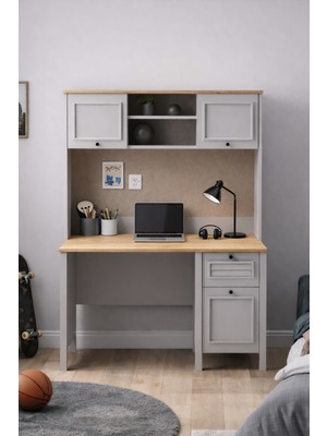 Sarmobi Taiga Raflı Çalışma Masası 121X185X65 cm Buz Gri - Retro Tasarım