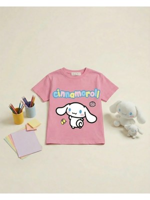 Kyex Kids Kids Kız Çocuk Cinnamoroll Baskılı %100 Pamuklu Bisiklet Yaka Tişört 4-11 Yaş Arası Üst Giyim