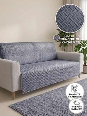 Btf Home Kaymaz Süngerli Koltuk Örtüsü 160X205 Tuğla Desenli 4 Mevsim Kullanışlı Makinede Yıkanabilir