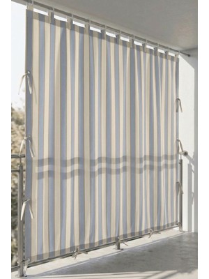 Ceylan Home Üstten Halkalı, 3 Tarafı Kuş Gözlü Bahçe Brandası | Balkon & Teras Perdesi | Gri - Krem