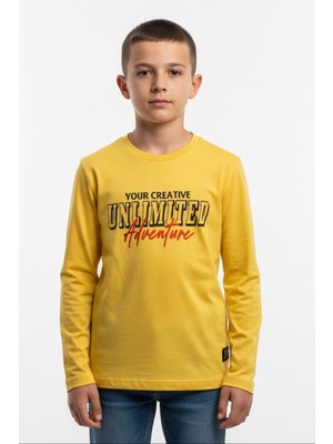 Toontoy Erkek Çocuk Bisiklet Yaka Uzun Kollu  Baskılı Tişört 22860