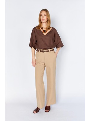 Tena Kadın Vizon 2039 Beli Kemerli Bol Paça Pantolon