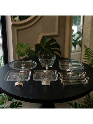 Elta Collection 8 Parça Ayaklı ve Kulplu Masa Sunum Tabağı Seti Gold&gümüş