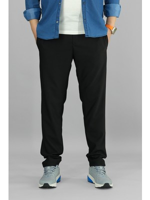 Souris Erkek Siyah Rahat Kesim Pantolon Likralı Esnek Kumaş Ipli Lastikli Bel