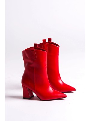 Ayakkabı Ateşi Kırmızı Cilt Tasarım Kadın Çizme Alçak Topuklu Ayakkabı Berry