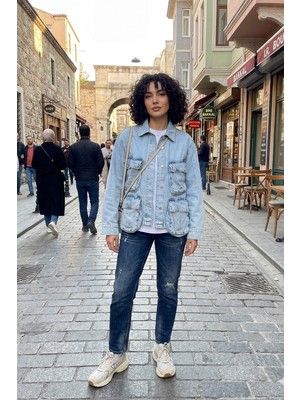 Twister Bc J69-02 Middle Blue Cep Detaylı Çıtçıtlı Kadın Kot Ceket Açık Mavi