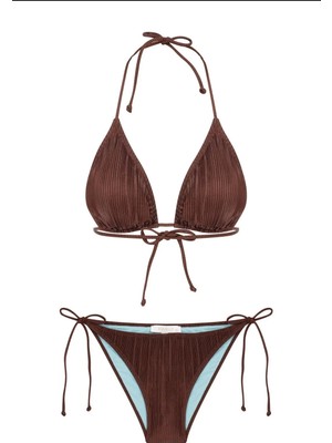 Aquella Akordiyon Üçgen Bikini Takımı Kahverengi 210-1138