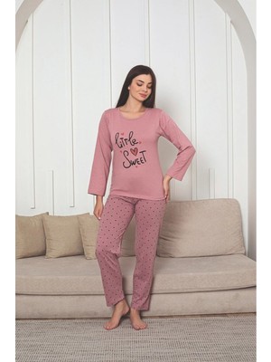 Ercan Kadın Baskı Detaylı Uzun Kollu Kalp Desenli Pijama Takım
