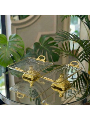 Elta Collection Gold Kulplu Cam 2’li Sunumluk Seti – Lokumluk, Çikolatalık, Kahve Yanı Sunum Tabağı
