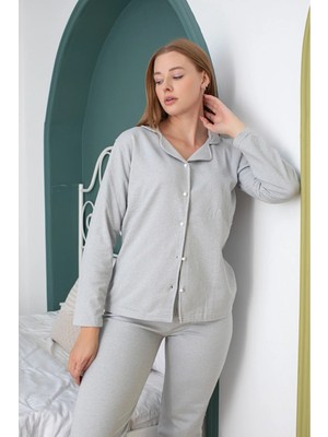 Ercan Kadın Gri Gömlek Yaka Düğmeli Pijama Takım