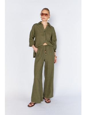 Tena Kadın Haki Içi Astarlı Bel Bağlamalı Pantolon