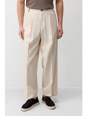 Antioch Bej Yüksek Bel Pileli Relax Fit Erkek Pantolon