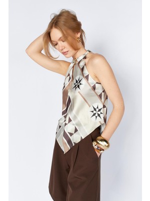 Tena Kadın Kahve 7036 Gold Tokalı Reglan Kol Bluz