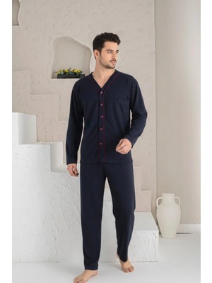 Pijamask Erkek Lacivert Uzun Kollu Pijama Takım