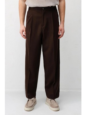 Antioch Koyu Kahve Yüksek Bel Pileli Relax Fit Erkek Pantolon