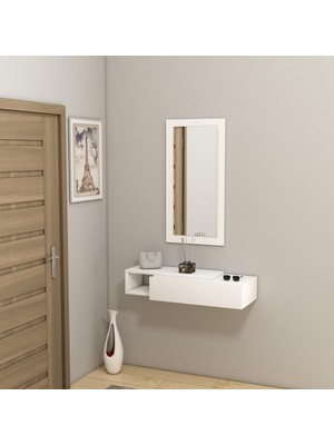 Feyza Design Çekmeceli Aynalı Duvara Monte Dresuar Beyaz