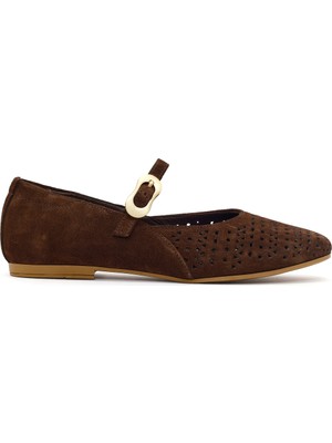 Derimod Kadın Kahverengi Tokalı Süet Deri Babet 26PFD202010