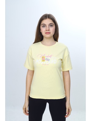 Toontoy Kız Çocuk Bisiklet Yaka Düşük Omuz Kısa Kollu Baskılı Tişört 24971