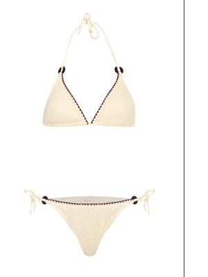 Aquella Dantel Dokulu Üçgen Bikini Takımı Ekru 210-1451