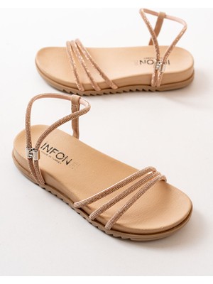 Zerenyus ZRİN-1001-1100 Premium Nut Roze Taşlı Günlük Kadın Sandalet