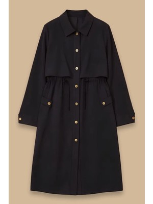 Seçil Kadın Katmanlı Bel Bağcıklı Düğmeli Kap - Lacivert