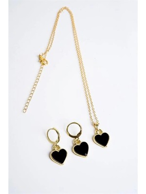 twingold Kalp Tasarımlı Zirkon Taşlı Kolye Küpe Takım