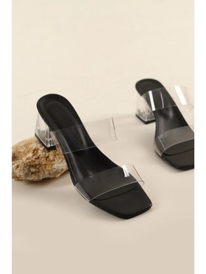 Firibu Şeffaf Topuklu Terlik Ayakkabı Şeffaf Bantlı Kampanyalı